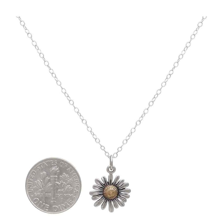 Nina Designs - Sterling Silver 18 Inch Daisy Necklace with Bronze Center