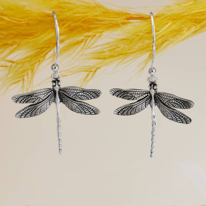 Nina Designs Sterling Silver Dragonfly Dangle Earrings 35x20mm