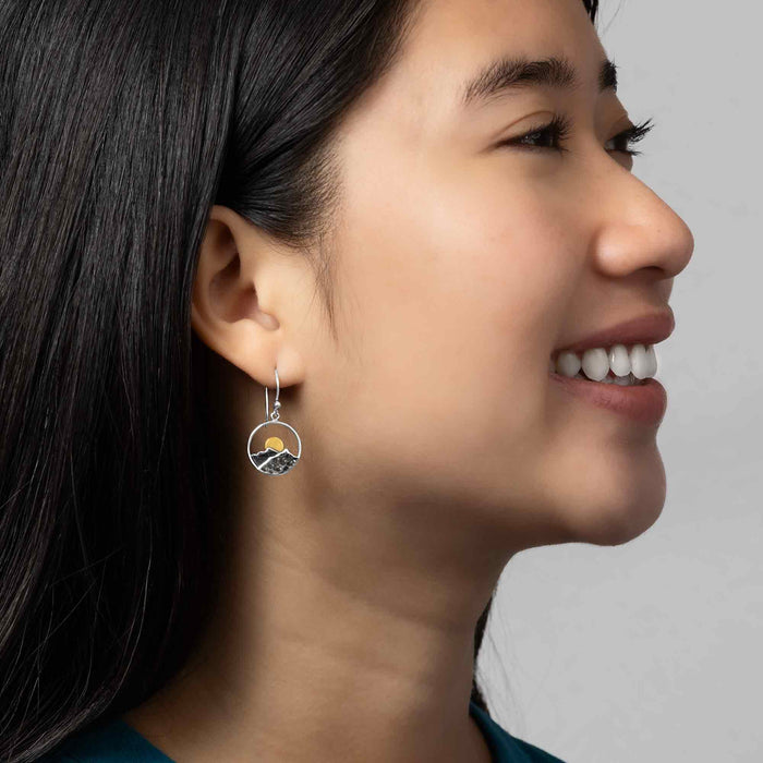 Nina Designs - Silver Circle Mountain Earrings with Bronze Sun 30x15mm