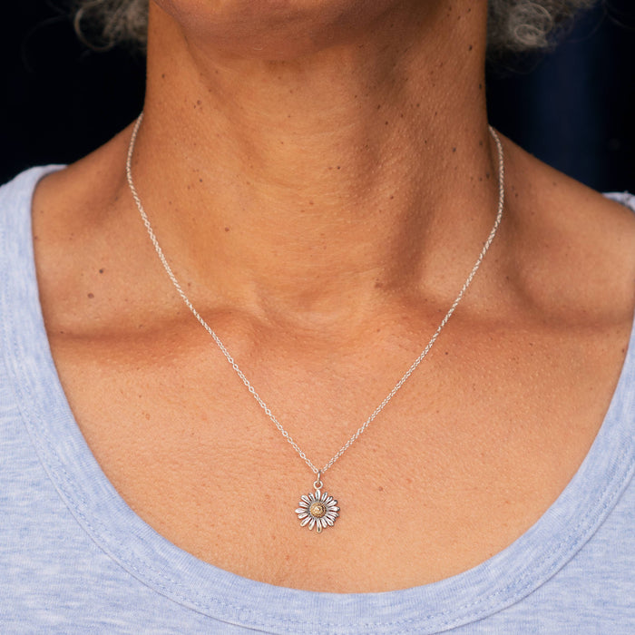 Nina Designs - Sterling Silver 18 Inch Daisy Necklace with Bronze Center