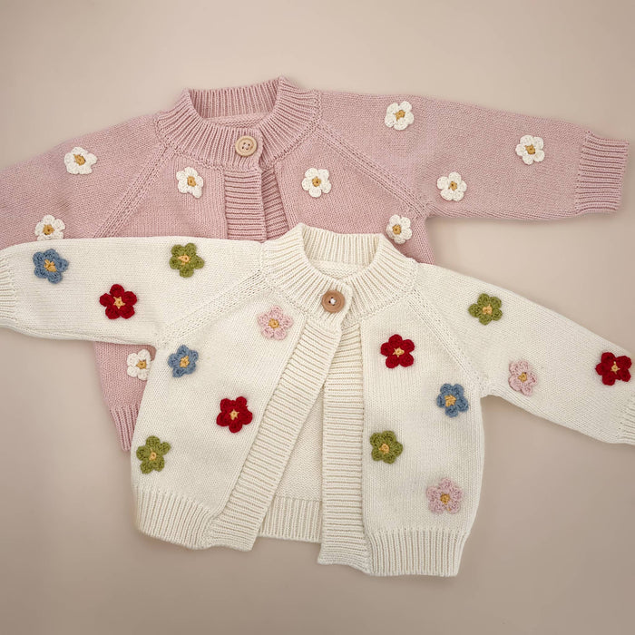 The Blueberry Hill - Cotton Flower Cardigan Color Baby Sweaters Clothing