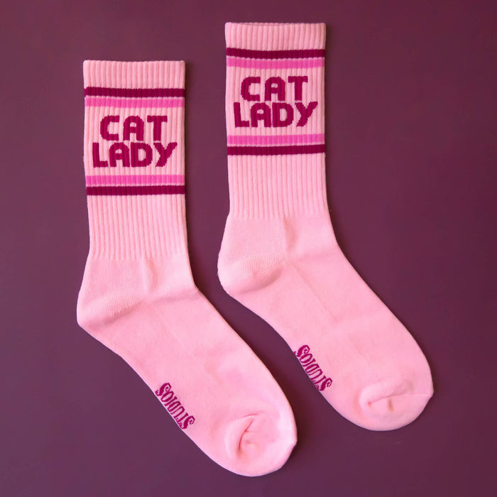 Sunshine Studios - Cat Lady Striped Ribbed Crew Socks