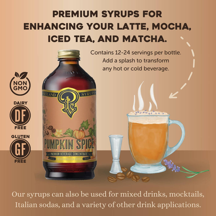 Portland Syrups - Pumpkin Spice Syrup 12 oz - coffee, tea, cocktail mixer