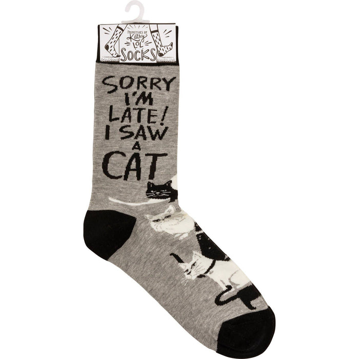 Primitives by Kathy - Sorry I'm Late I Saw A Cat Socks