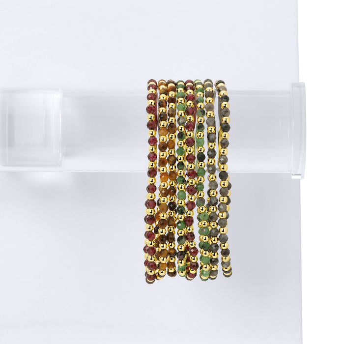 Splendid Iris - Set/12 3mm Asst Beaded Bracelets Alternating Stones