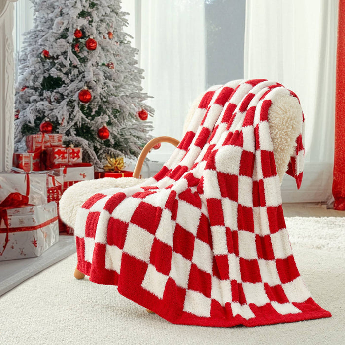 DreamValley - Snuggle Sac Checkered Faux Fur Soft Warm Microfiber Throw Blanket
