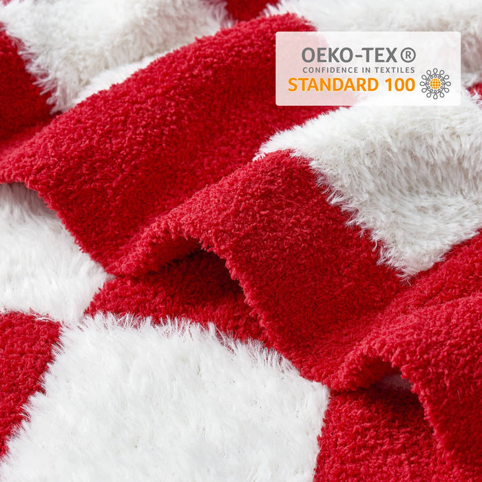 DreamValley - Snuggle Sac Checkered Faux Fur Soft Warm Microfiber Throw Blanket