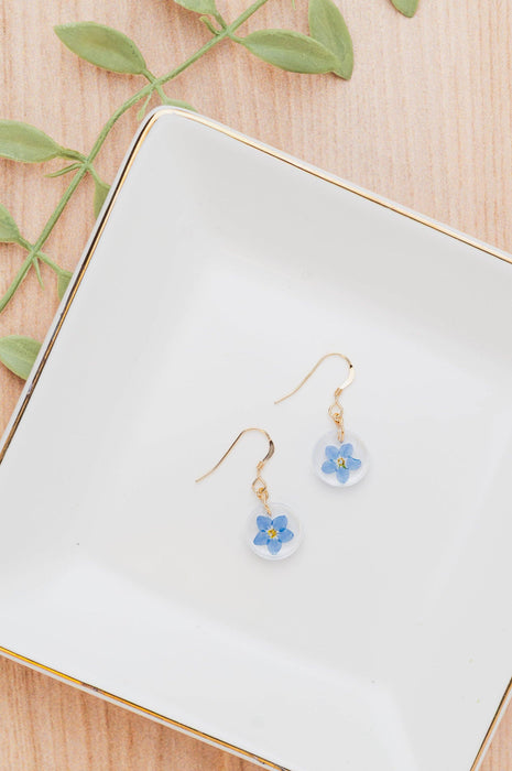 Indigo & Lily Co. - Pressed Forgetmenot Earrings, 14k gold filled