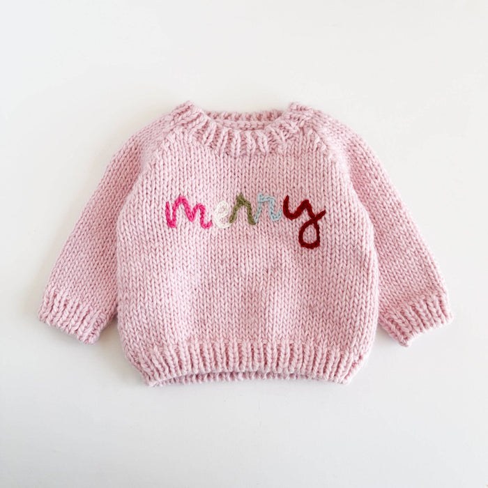 Figgy Friends - Merry Baby Sweater Pink Christmas Holiday Apparel Gift