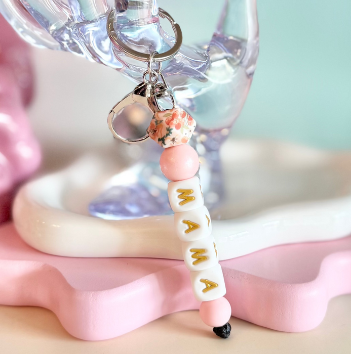 HandCrofted - Mama Floral and Gold Keychain