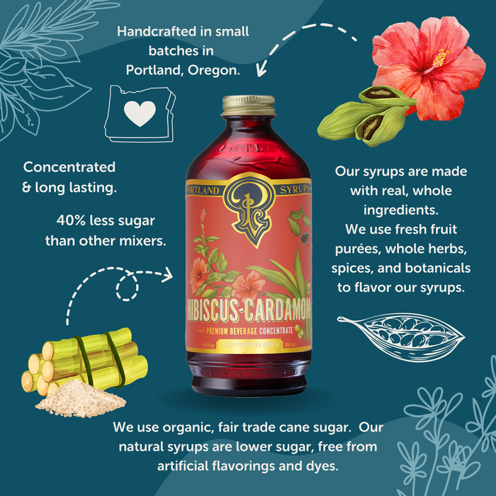 Portland Syrups - Hibiscus Cardamom Syrup 12oz  - cocktail / mocktail mixer