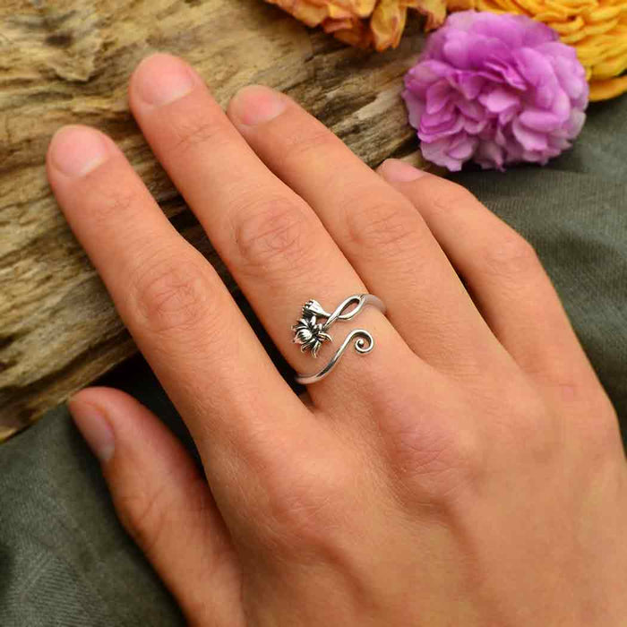 Nina Designs - Sterling Silver or Bronze Adjustable Lotus Ring