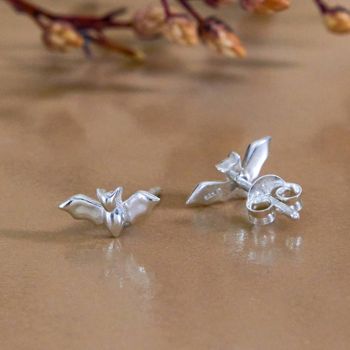 Nina Designs - Sterling Silver Dimensional Tiny Bat Post Earrings 5x10mm