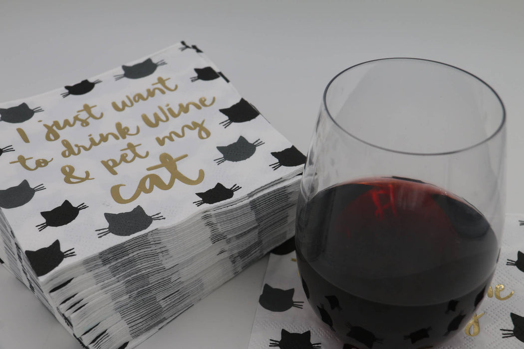 soiree-sisters - Cocktail Napkins | Drink Wine Pet My Cat - Foil - 20ct