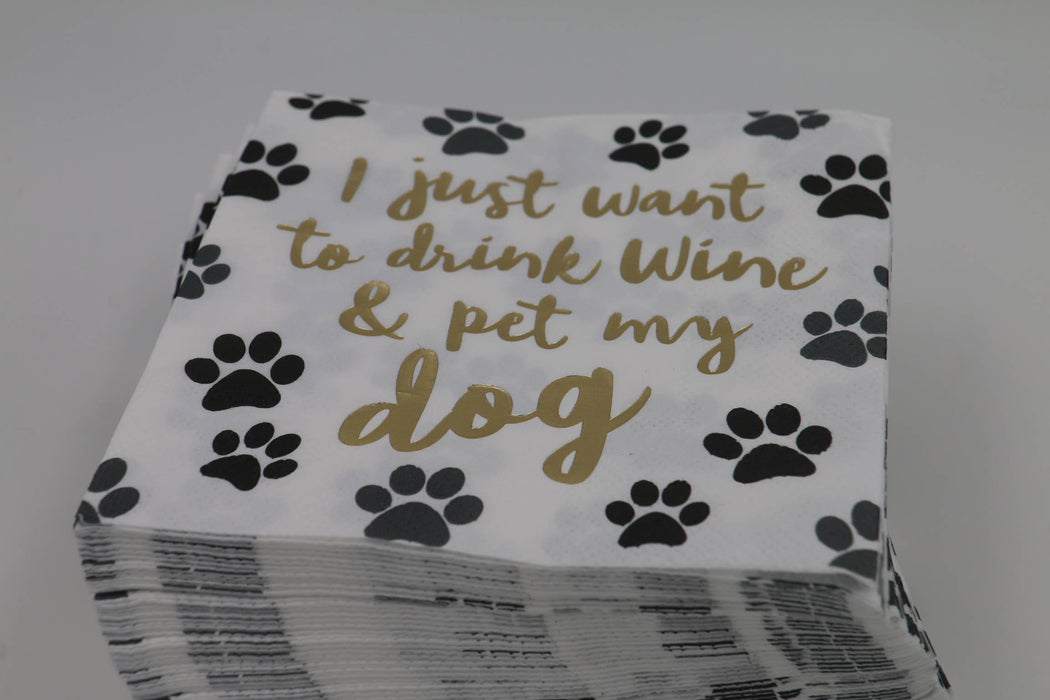 soiree-sisters - Cocktail Foil Funny Napkins | Drink Wine and Pet My Dog
