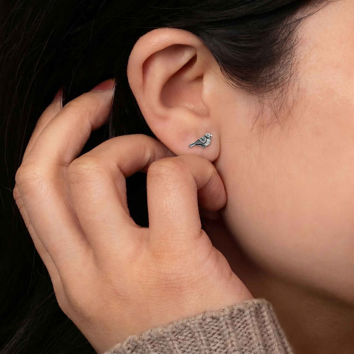 Nina Designs - Sterling Silver or Bronze Chickadee Stud Earrings 6x11mm