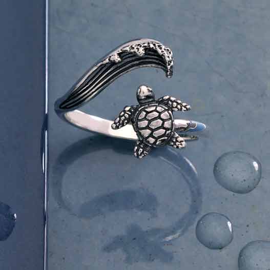 Nina Designs - Sterling Silver Turtle & Wave Adjustable Ring