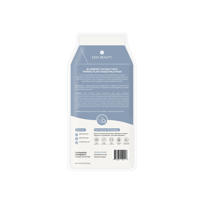 ESW Beauty - Blueberry Coconut Milk Firming Plant-Based Milk Sheet Mask