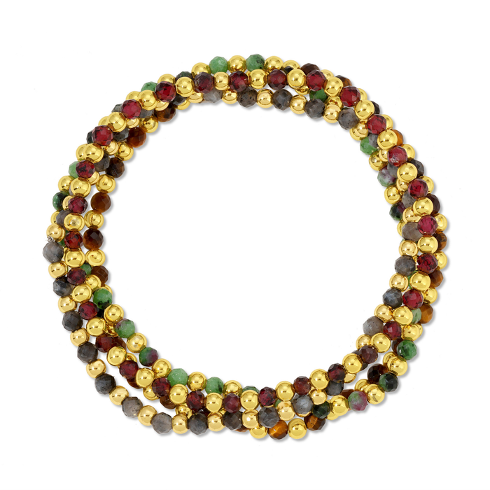 Splendid Iris - Set/12 3mm Asst Beaded Bracelets Alternating Stones