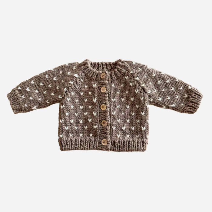 The Blueberry Hill - Sawyer Cardigan Tan Deer Baby Sweater Brown Tiny Hearts