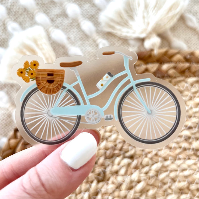 Elyse Breanne Design - Clear Blue Bicycle Sticker, 3 in. x 1.8 in.