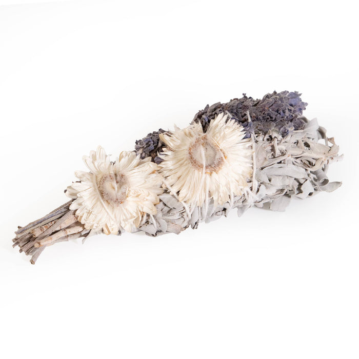 Andaluca - 4" Lavender Strawflower and White Sage Smudge Wand