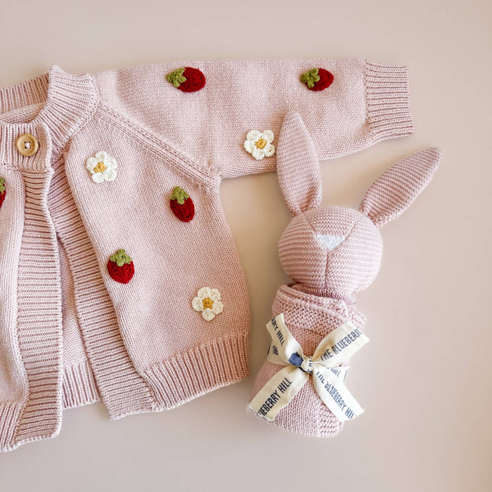 The Blueberry Hill - Cotton Strawberry Flower Cardigan Blush Baby Sweater Clothes