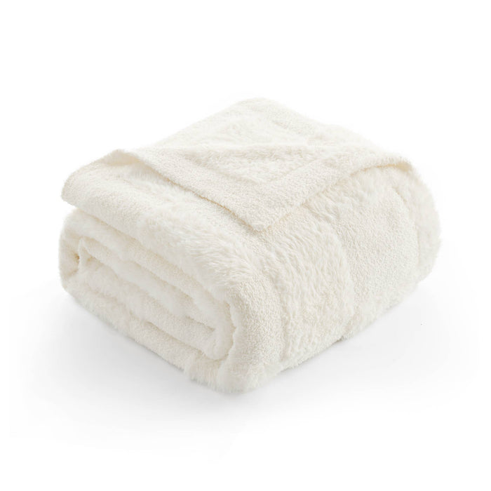 DreamValley - Snuggle Sac Checkered Faux Fur Soft Warm Microfiber Throw Blanket