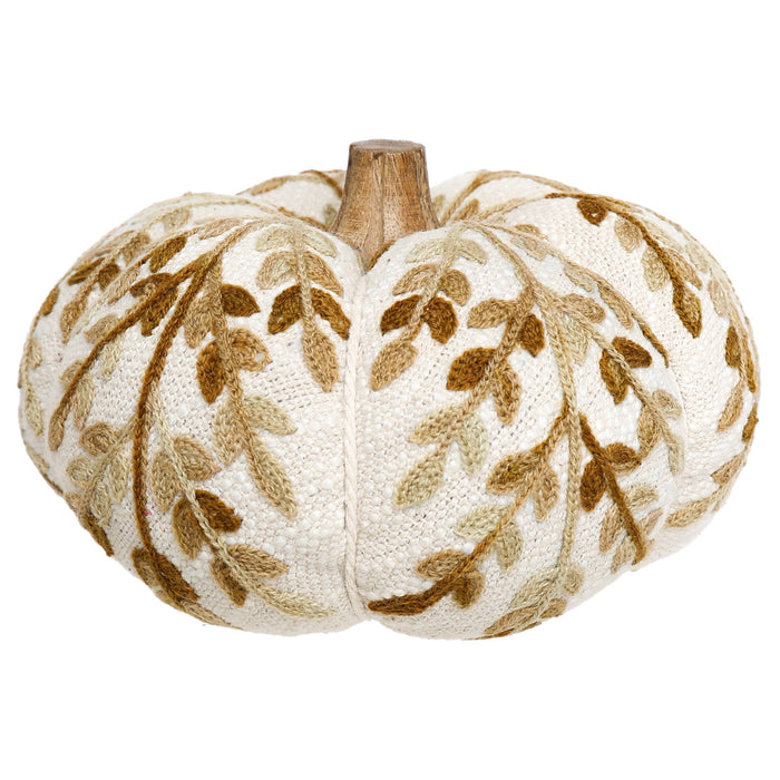 Boston International - Tan Leaf Embroidered Pumpkin Fall Autumn