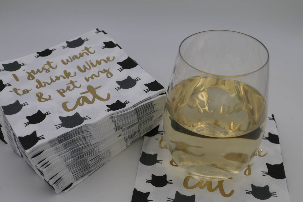 soiree-sisters - Cocktail Napkins | Drink Wine Pet My Cat - Foil - 20ct