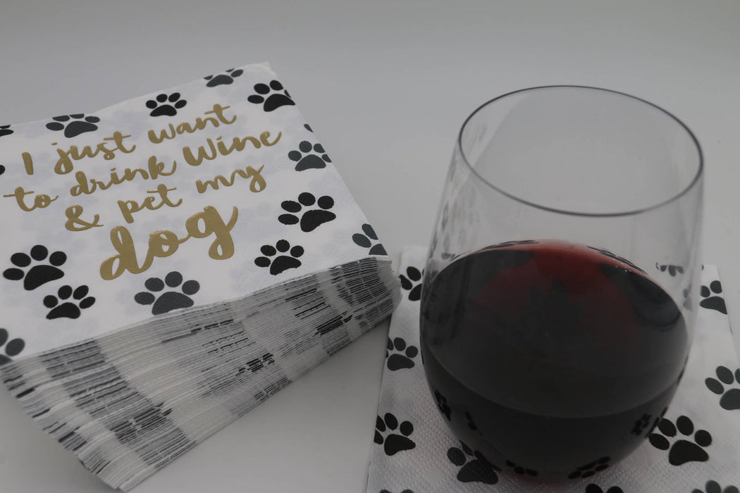 soiree-sisters - Cocktail Foil Funny Napkins | Drink Wine and Pet My Dog
