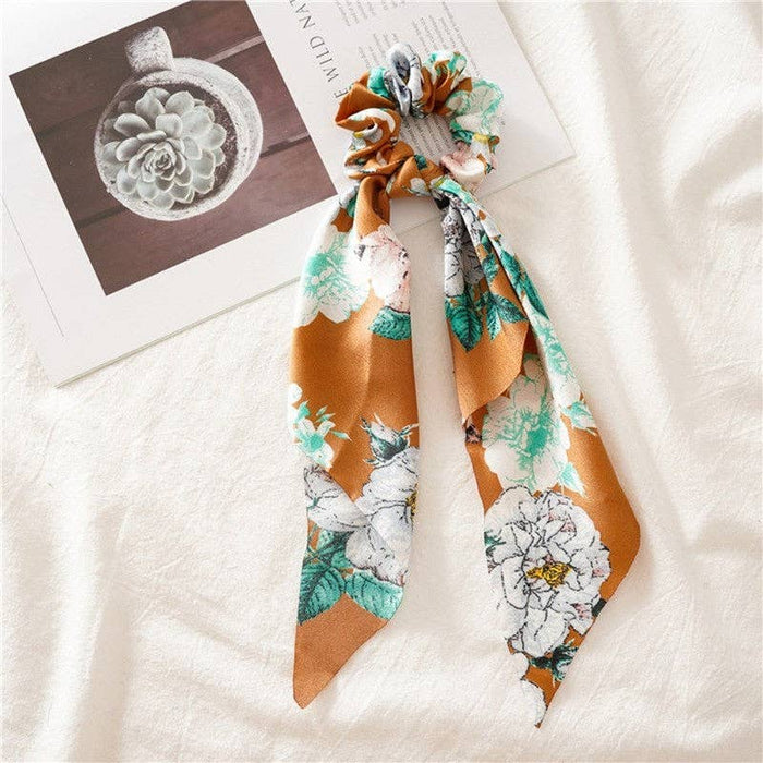 ShieldChic - Floral Ribbon Scarf Pony Scrunchie