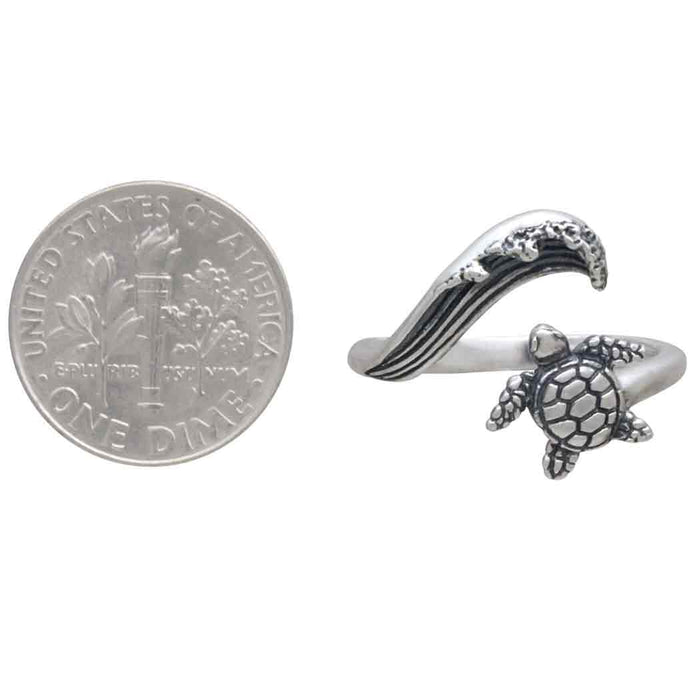 Nina Designs - Sterling Silver Turtle & Wave Adjustable Ring