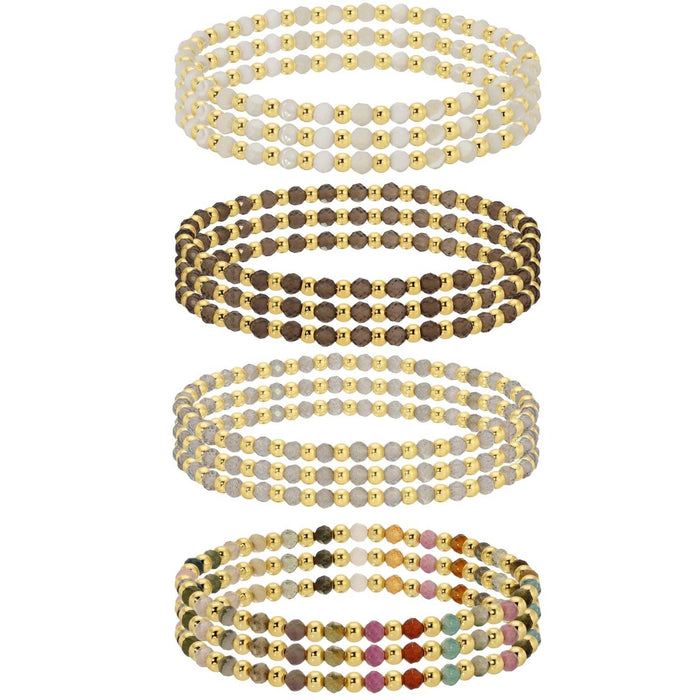 Splendid Iris - Set/12 3mm Asst Beaded Bracelets Alternating Stones