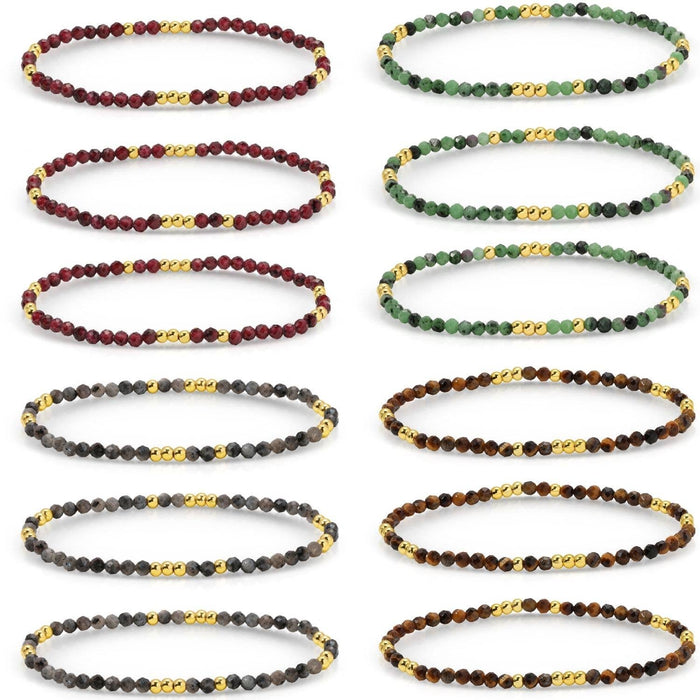Splendid Iris - Set/12 Asst Stone Or Shell Stretch Bracelets With Beads