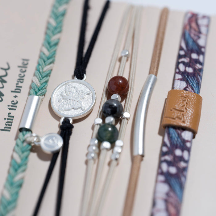 K'lani hair tie bracelets - "Flourish" Natural Butterfly Hair Tie Bracelets