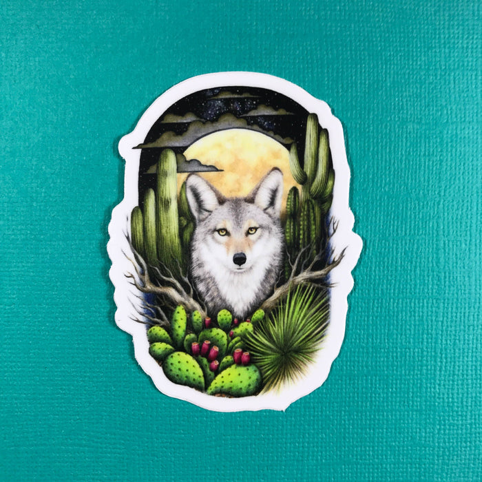 Abundance Illustration Coyote & Full Moon sticker