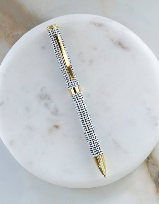Luxe Black & White Grid Ballpoint Pen