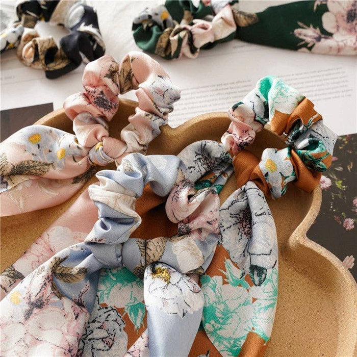 ShieldChic - Floral Ribbon Scarf Pony Scrunchie