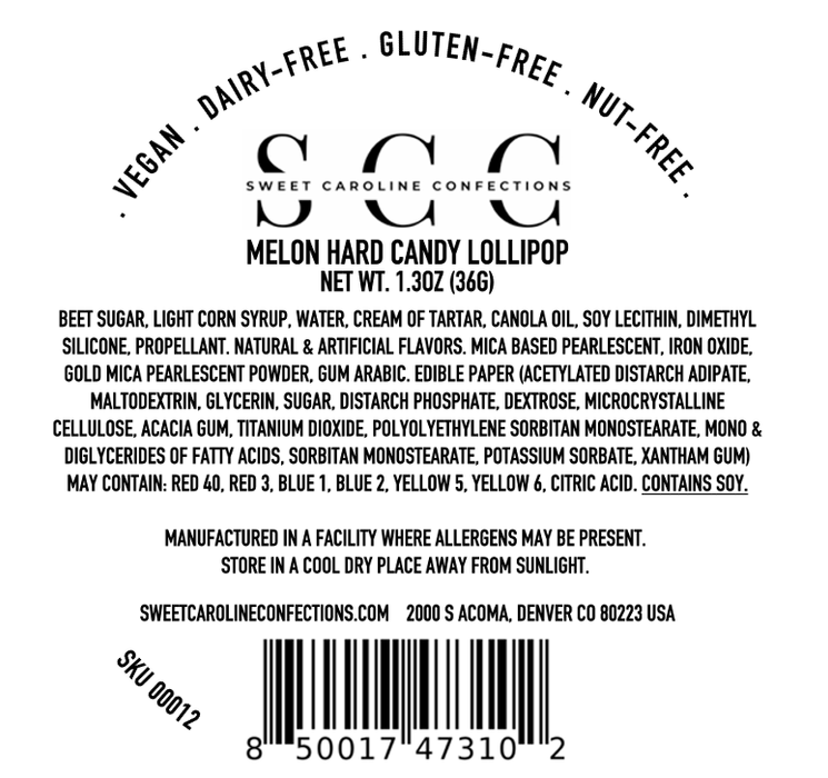 Sweet Caroline Confections - Mexican Flower Lollipops, Melon Flavor, 10/Case - VEGAN