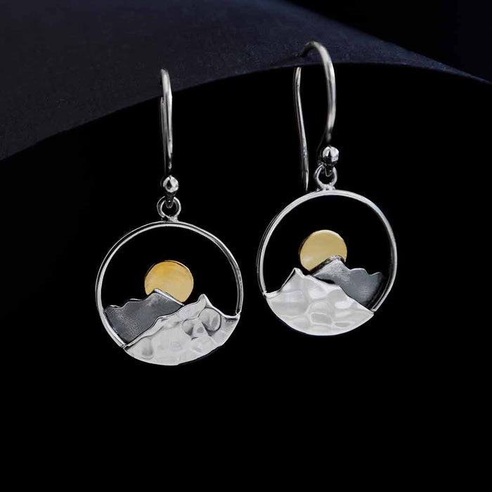 Nina Designs - Silver Circle Mountain Earrings with Bronze Sun 30x15mm