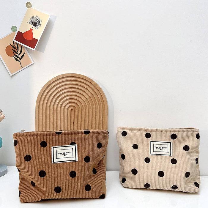 ACCITY - CORDUROY RETRO POLKA DOT MAKEUP BAG STORAGE BAG_CWAB1220