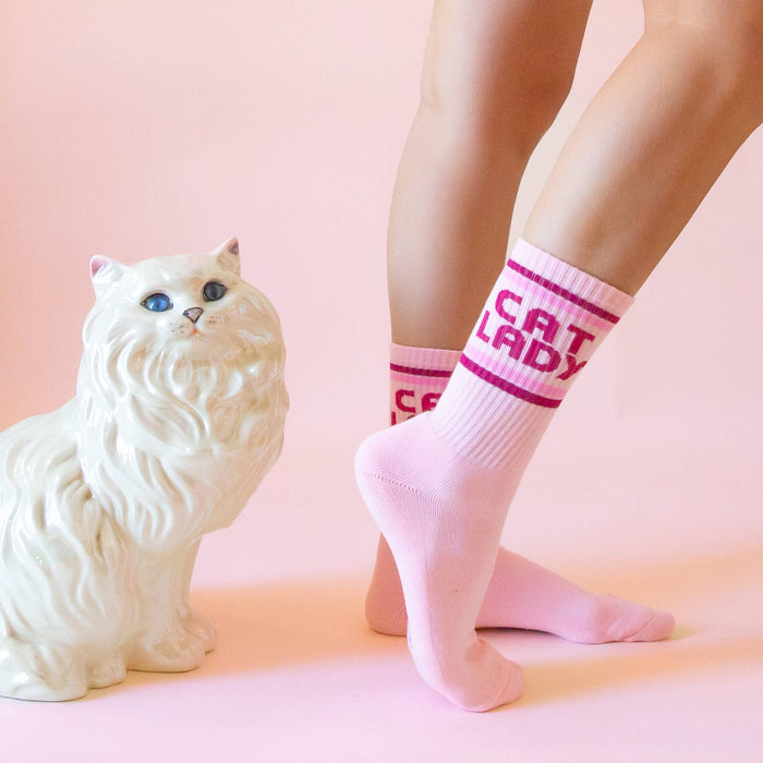 Sunshine Studios - Cat Lady Striped Ribbed Crew Socks