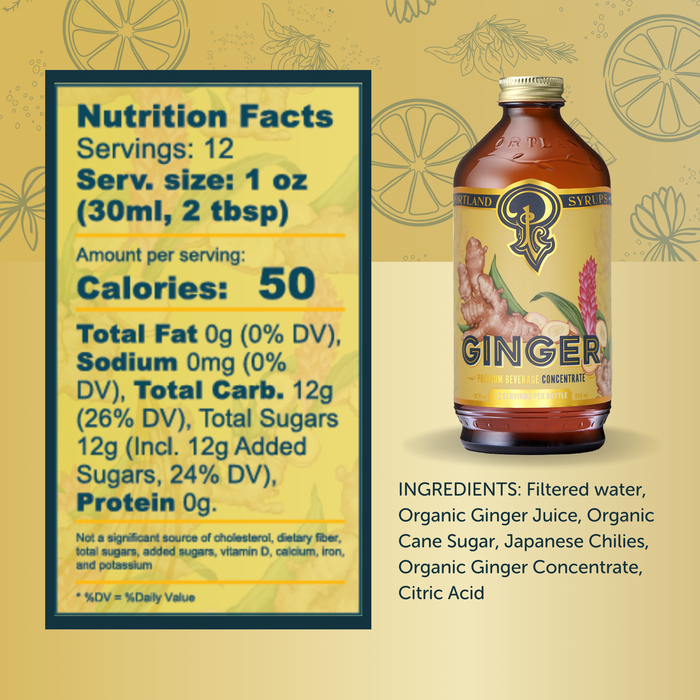 Portland Syrups - Ginger Syrup 12oz  - cocktail / mocktail beverage mixer