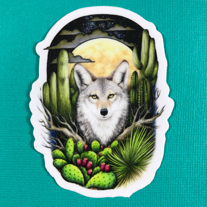 Abundance Illustration Coyote & Full Moon sticker