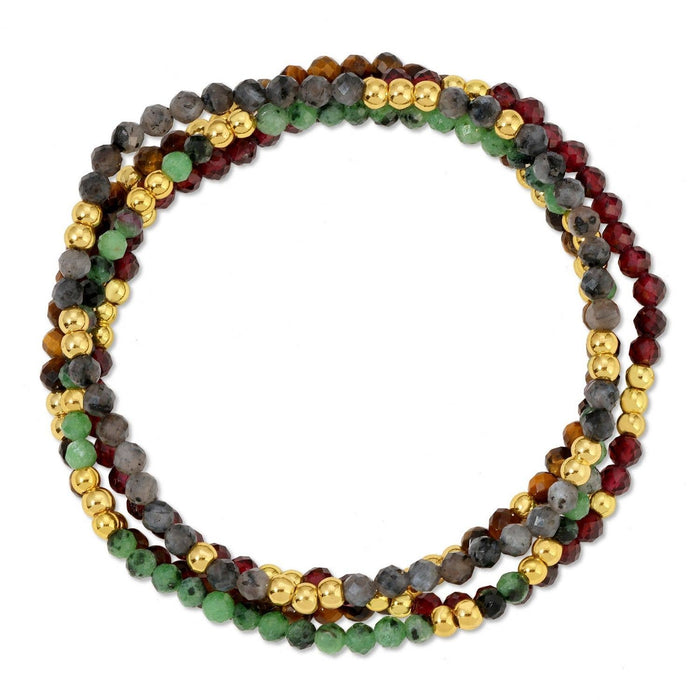 Splendid Iris - Set/12 Asst Stone Or Shell Stretch Bracelets With Beads