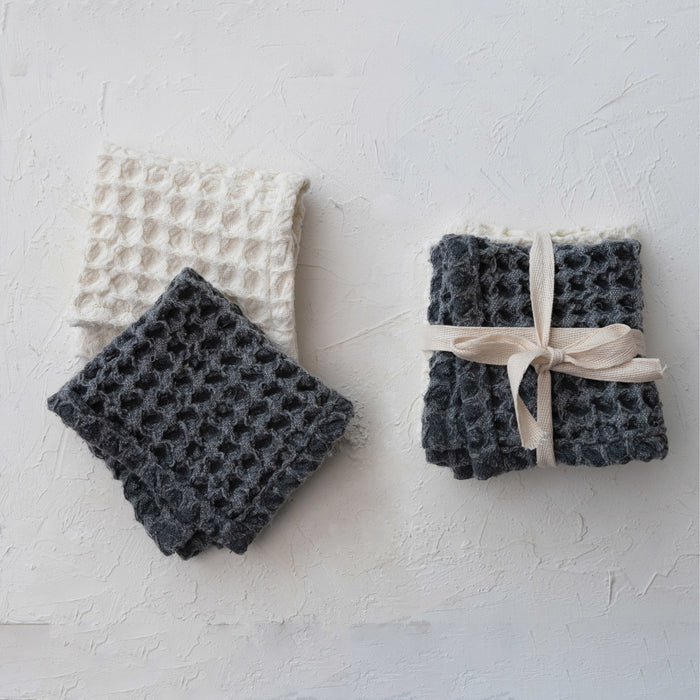 Creative Co op Square Cotton Waffle Weave Dish Cloths w/ Loops