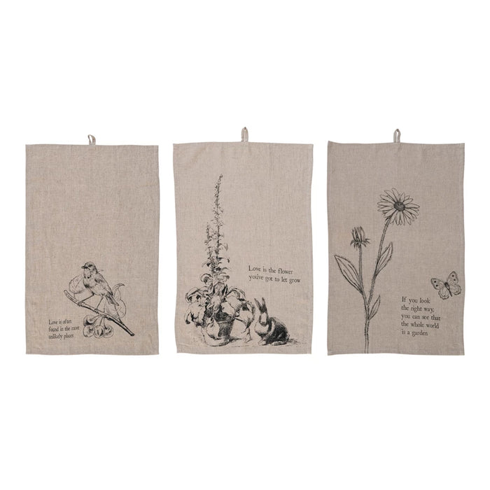 Creative Co op Linen Blend Printed Tea Towel