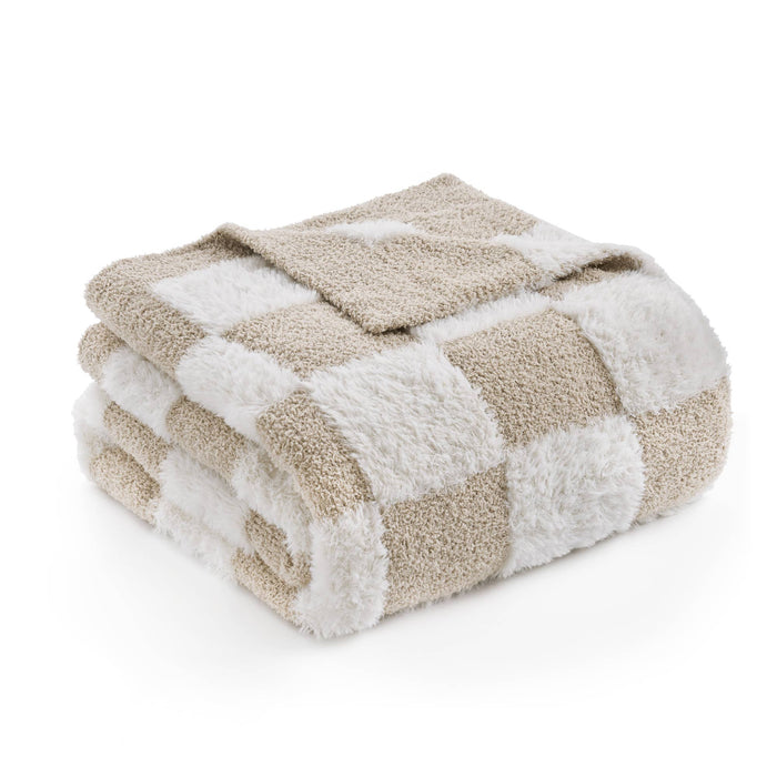 DreamValley - Snuggle Sac Checkered Faux Fur Soft Warm Microfiber Throw Blanket