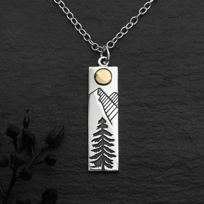 Nina Designs - Sterling Silver 18 Inch Rectangle Pine Tree Charm Necklace
